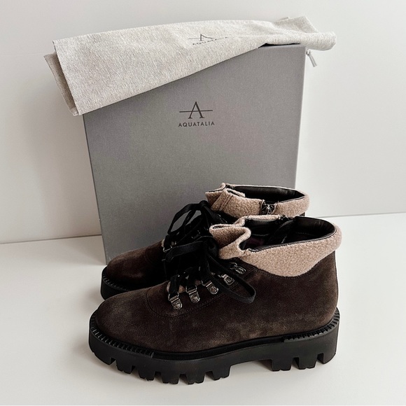 ✨New AQUATALIA Angie Suede & Recycled Cashmere Lace Up Lugged Booties 8.5M - Picture 4 of 10
